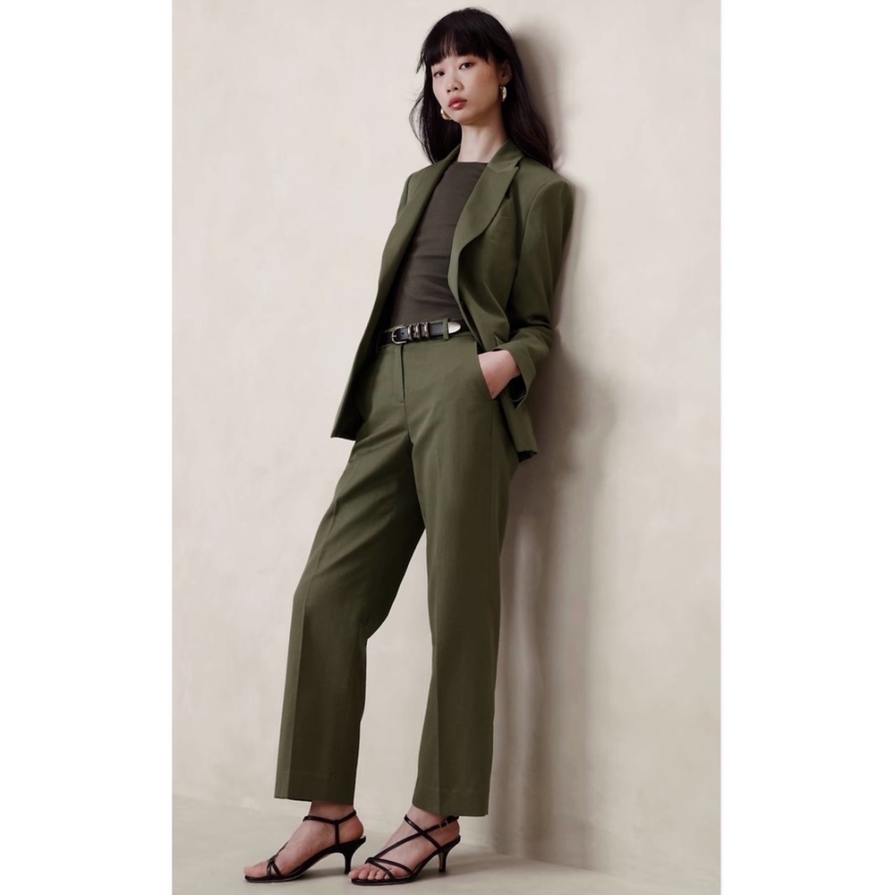 MAISON MARGIELA MM6 Olive Wool Blend High Rise Straight Leg Ankle Crop Trouser 8